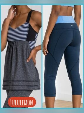 Set of 2: Lululemon 🍋 Striped Flow Shelf BraTank AND Leggings Size 6
